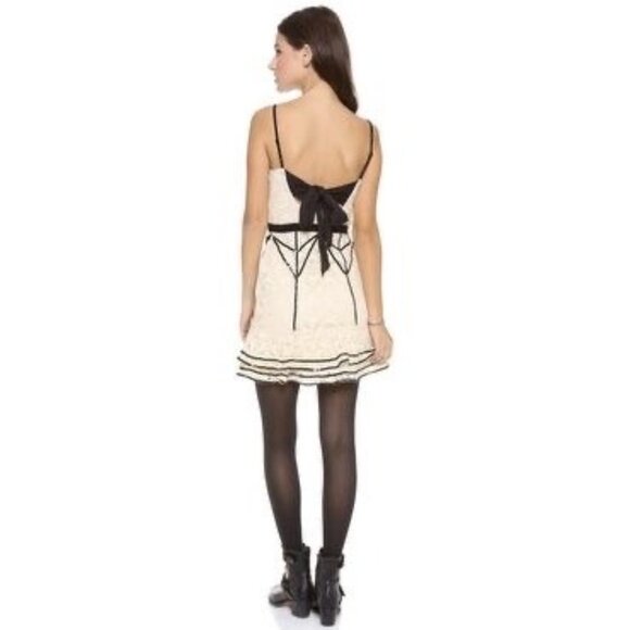 NWT Free People Cream & Black Lace Sequin Mini Dress | Coquette Romantic Boho 8 - Picture 11 of 16